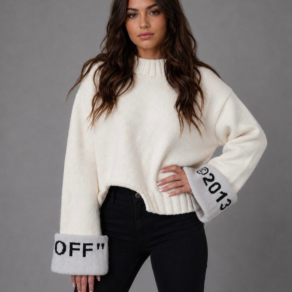 Off-White Main Label Knitwear 2013 Flip Cuff Chunky Knit Sweater Luxury Sz Small